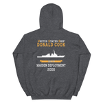 USS Donald Cook (DDG-75) 2000 MAIDEN DEPLOYMENT Unisex Hoodie – back view, heather
