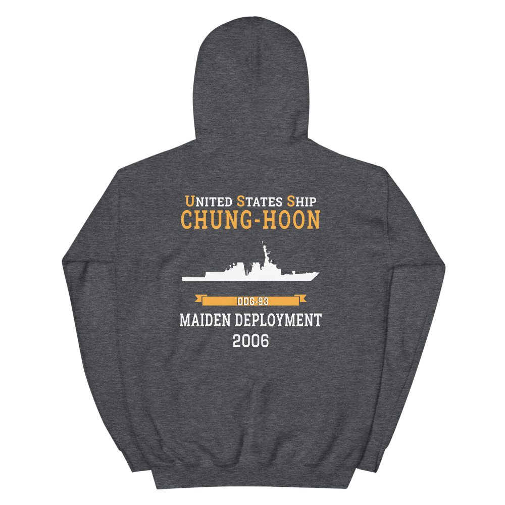 USS Chung-Hoon (DDG-93) 2006 MAIDEN DEPLOYMENT Unisex Hoodie – back view, heather