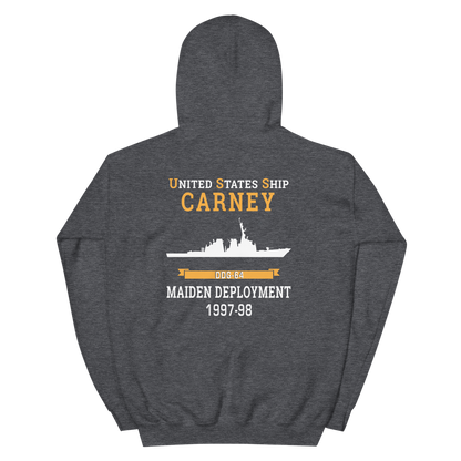 USS Carney (DDG-64) 1997-98 MAIDEN DEPLOYMENT Unisex Hoodie – back view, heather