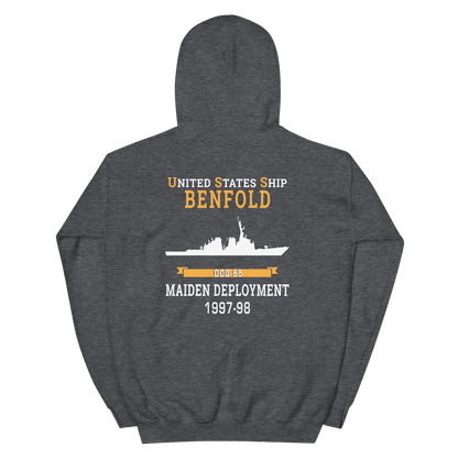 USS Benfold (DDG-65) 1997-98 MAIDEN DEPLOYMENT Unisex Hoodie – back view, heather