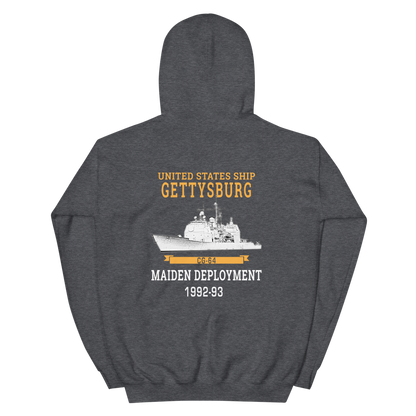 USS Gettysburg (CG-64) 1992-93 Maiden Deployment Hoodie – back view, heather