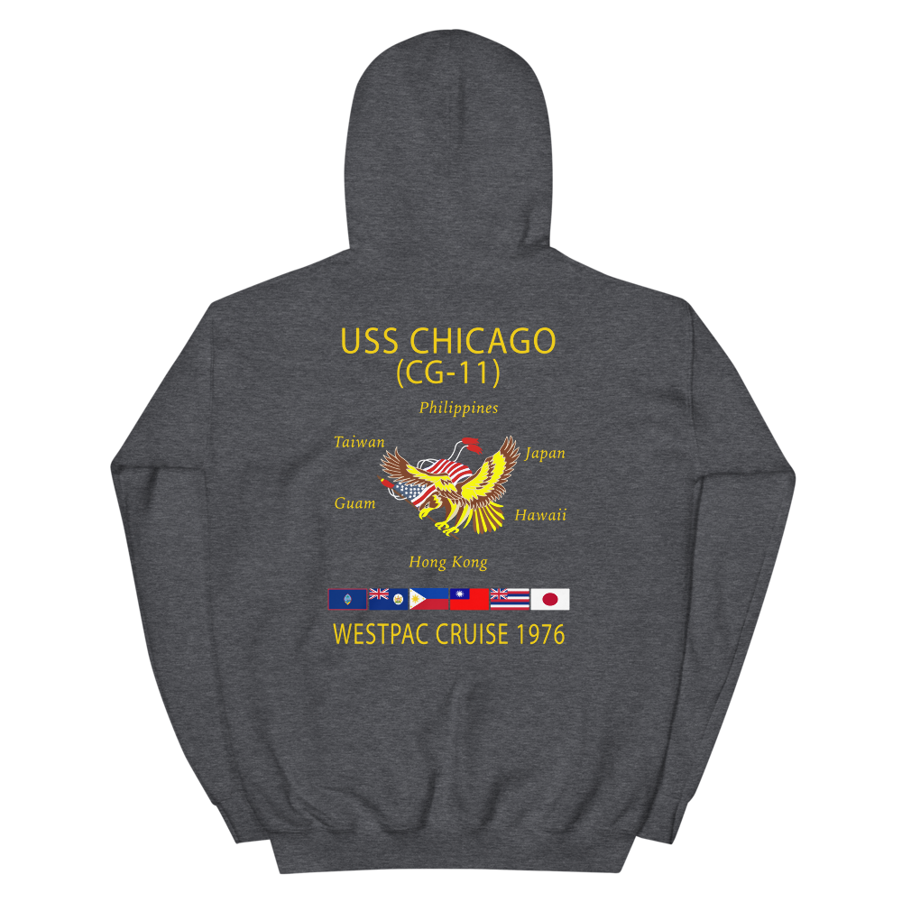 USS Chicago (CG-11) 1976 WESTPAC Cruise Hoodie – back view, heather