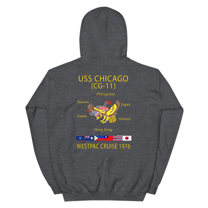 USS Chicago (CG-11) 1976 WESTPAC Cruise Hoodie – back view, heather