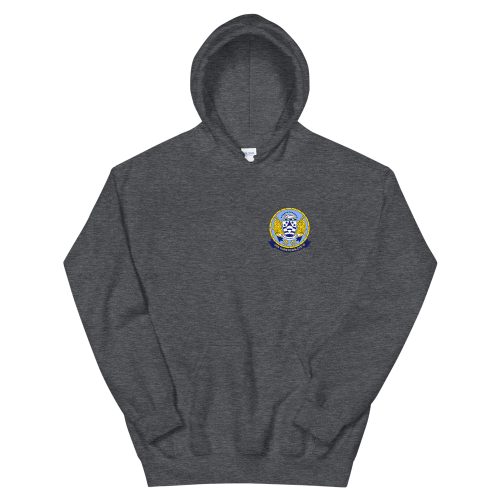 USS Yorktown (CVS-10) Ship's Crest Hoodie – front view, heather