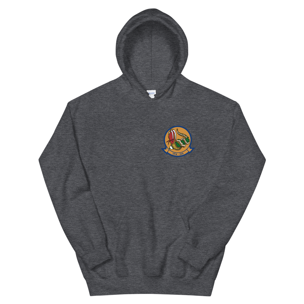 VFA-204 River Rattlers Squadron Crest Unisex Hoodie – front view, heather
