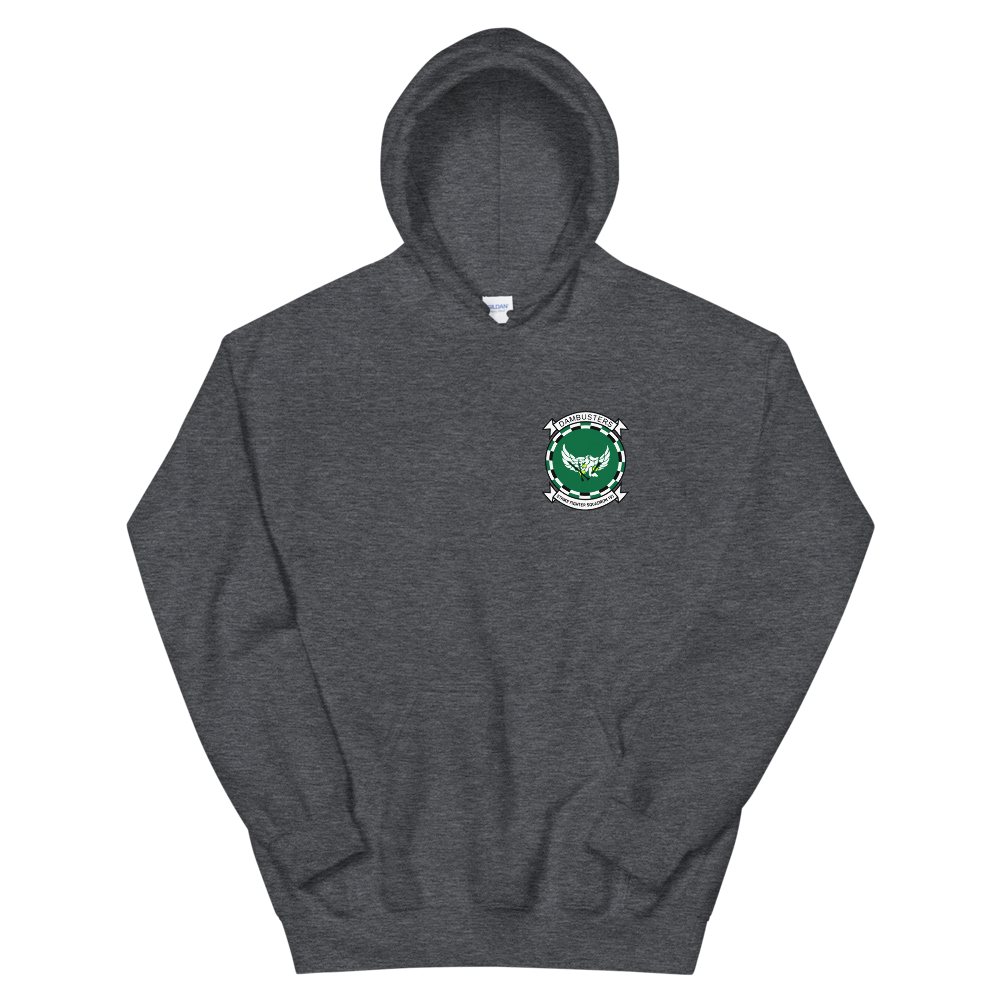 VFA-195 Dambusters Squadron Crest Unisex Hoodie – front view, heather