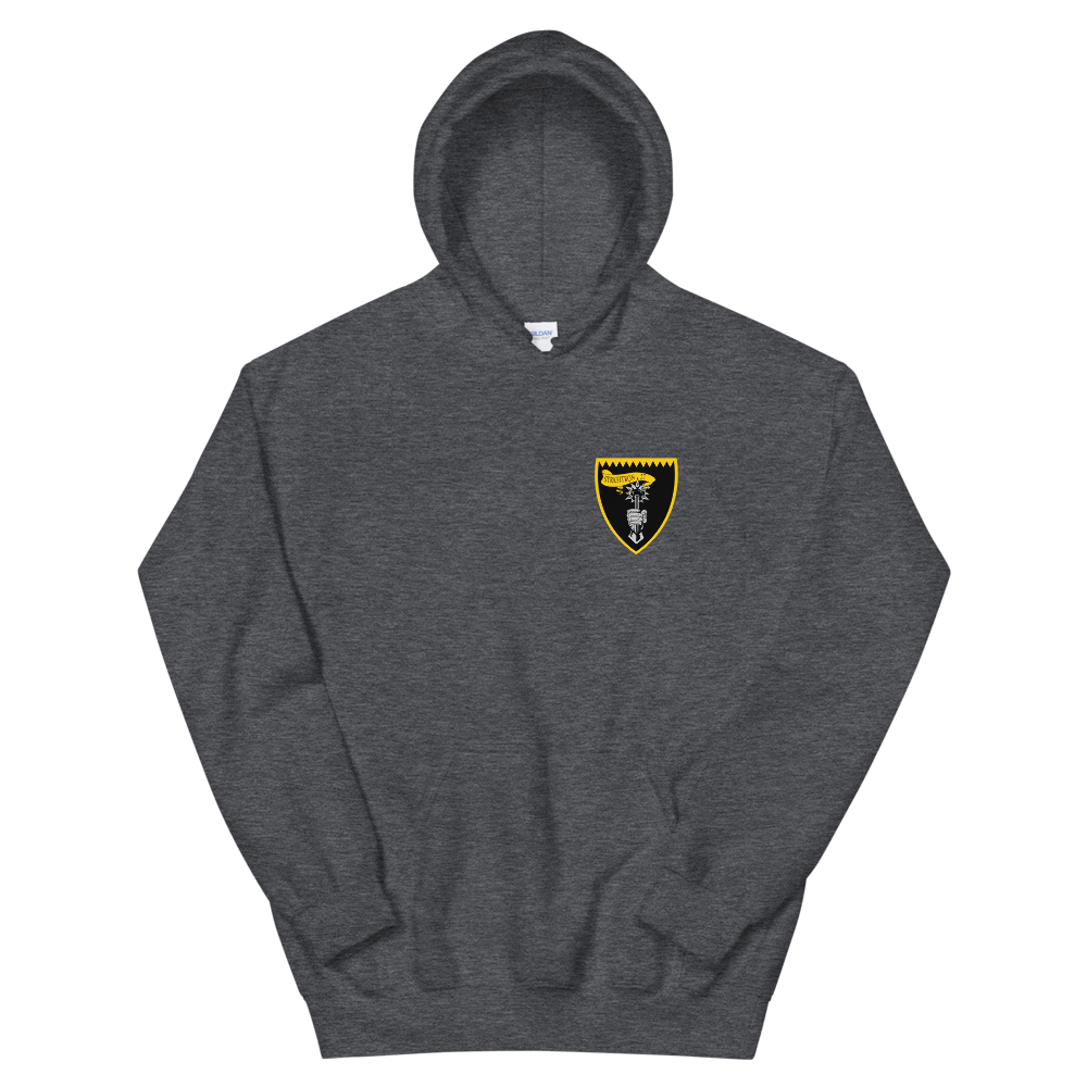 VFA-27 Royal Maces Squadron Crest Unisex Hoodie – front view, heather
