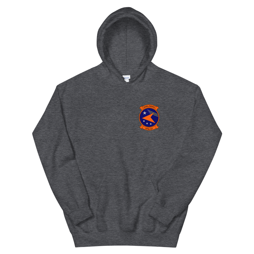 VFA-81 Sunliners Squadron Crest Unisex Hoodie – front view, heather