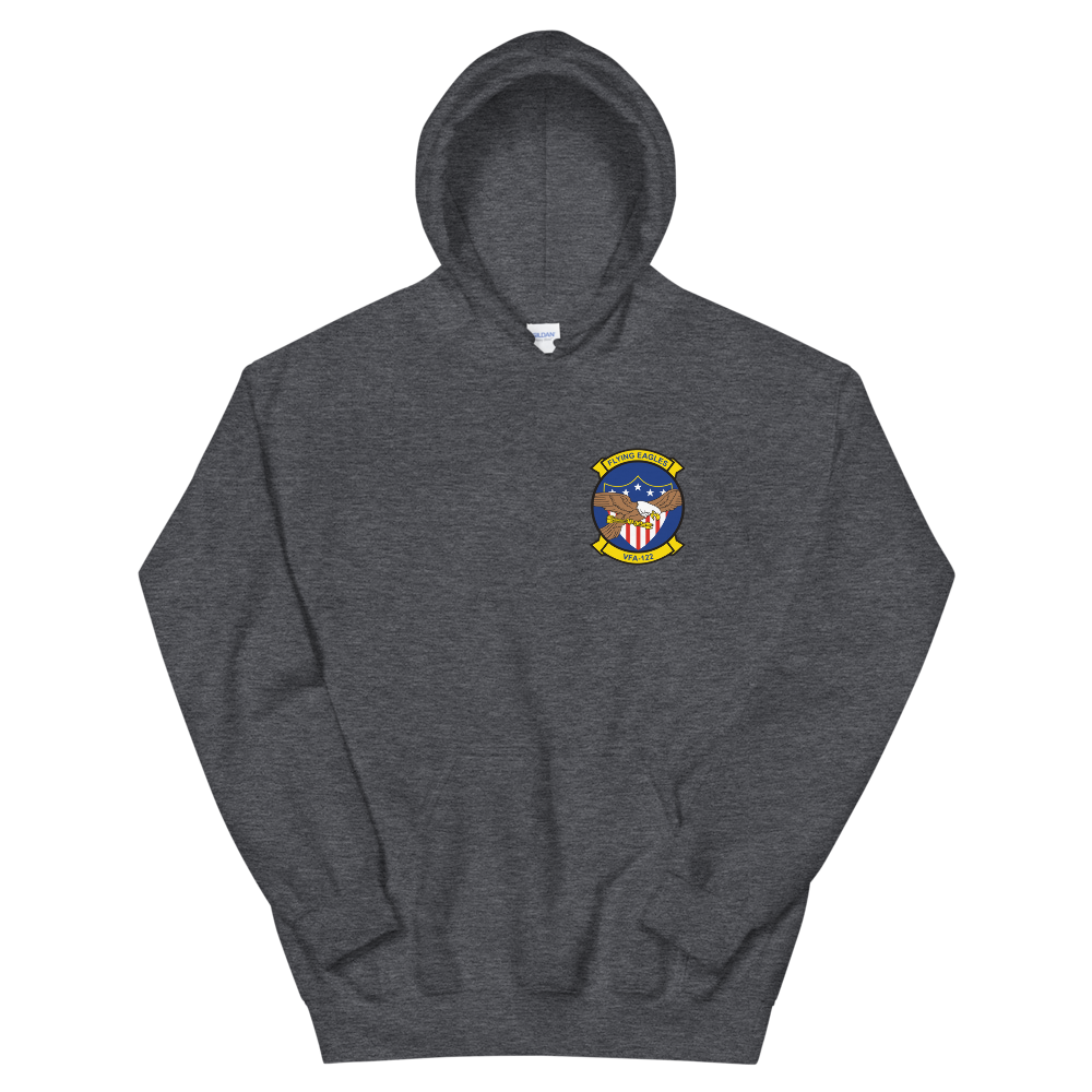 VFA-122 Flying Eagles Squadron Crest Unisex Hoodie – front view, heather