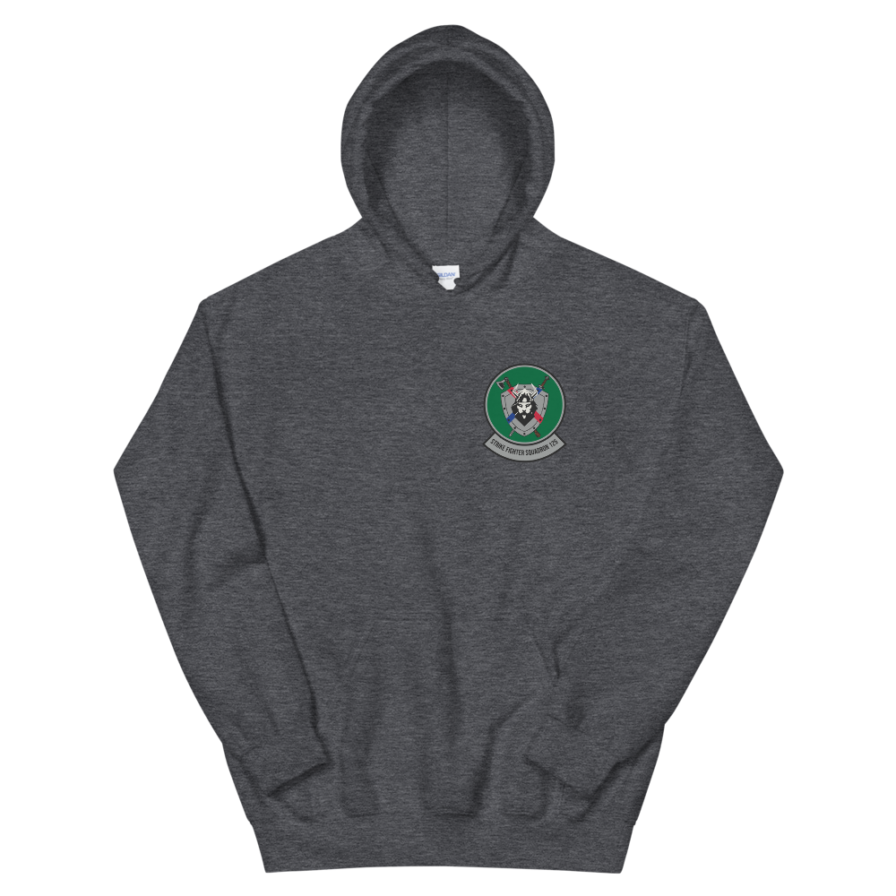 VFA-125 Rough Raiders Squadron Crest Unisex Hoodie – front view, heather