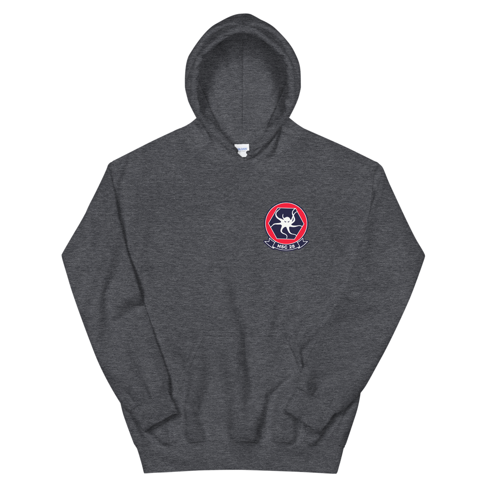 HSC-28 Dragon Whales Squadron Crest Unisex Hoodie – front view, heather