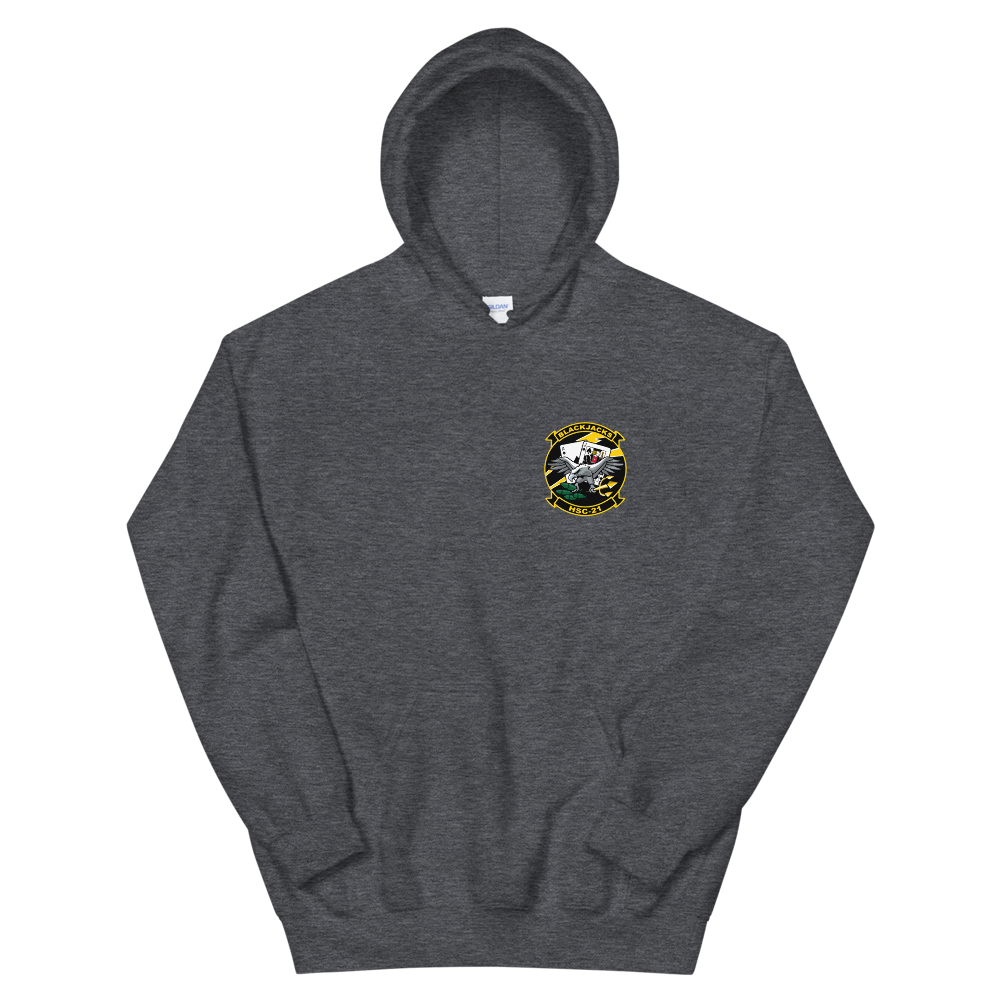 HSC-21 Blackjacks Squadron Crest Unisex Hoodie – front view, heather