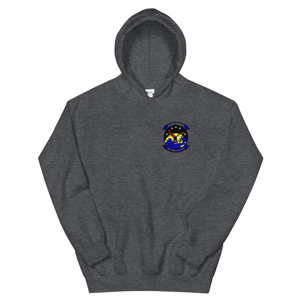 HSC-25 Island Knights Squadron Crest Unisex Hoodie – front view, heather