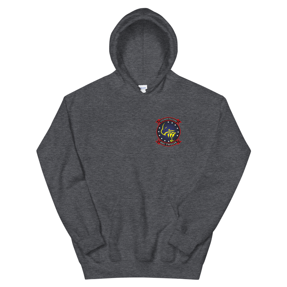 HSC-12 Golden Falcons Squadron Crest Unisex Hoodie – front view, heather