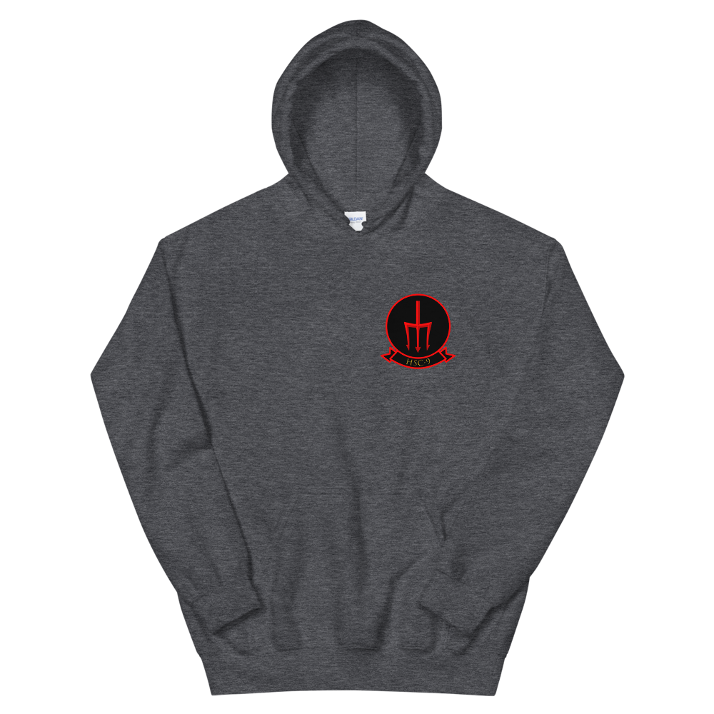 HSC-9 Tridents Squadron Crest Unisex Hoodie – front view, heather