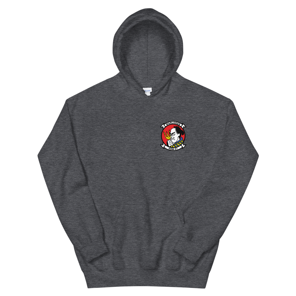 HSM-51 Warlords Squadron Crest Unisex Hoodie – front view, heather