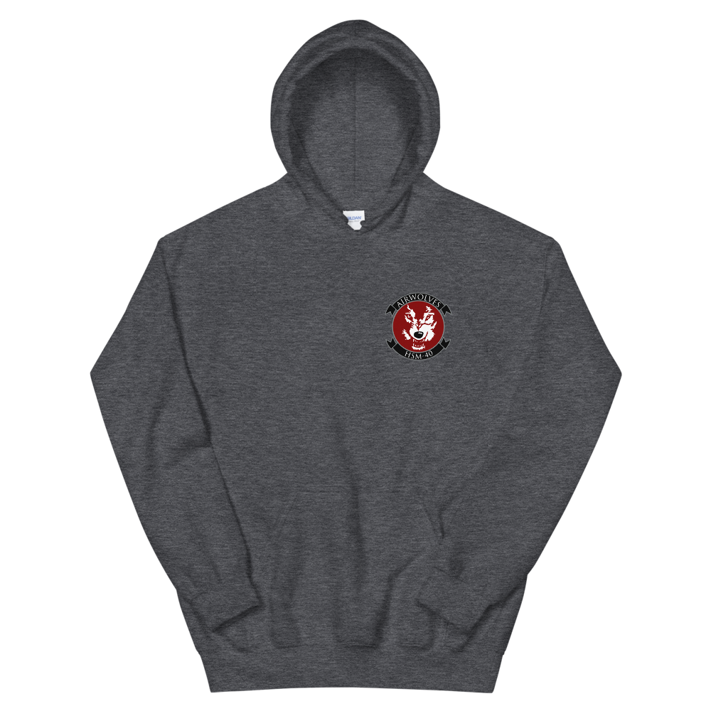 HSM-40 Airwolves Squadron Crest Unisex Hoodie – front view, heather