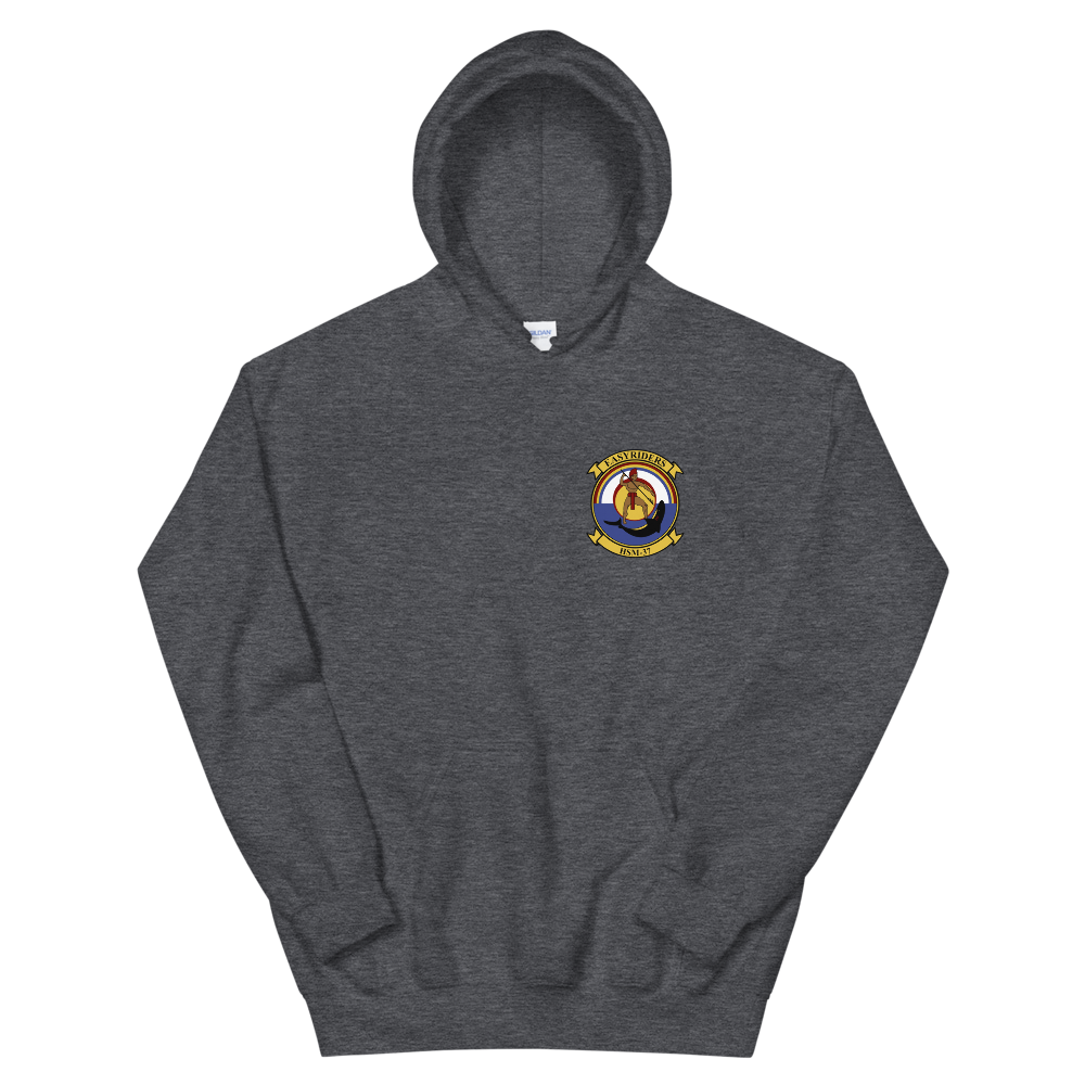 HSM-37 Easy Riders Squadron Crest Unisex Hoodie – front view, heather