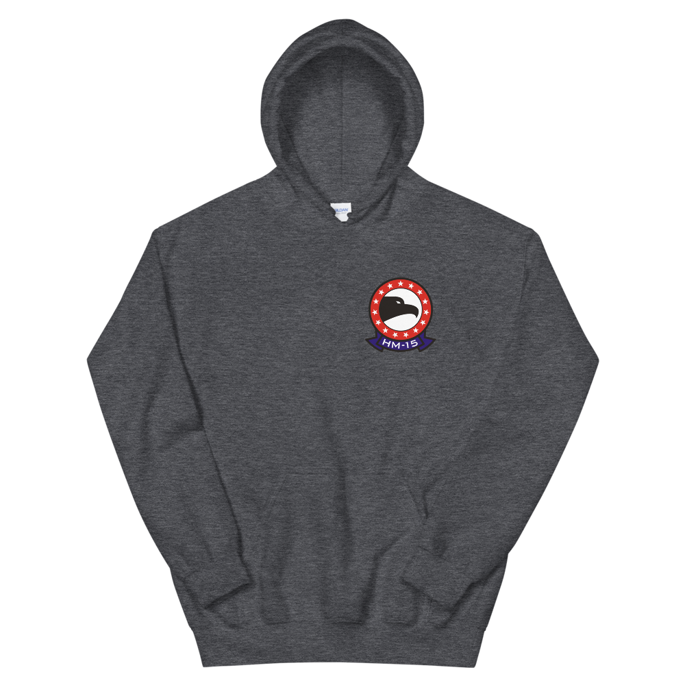HM-15 Blackhawks Squadron Crest Unisex Hoodie – front view, heather