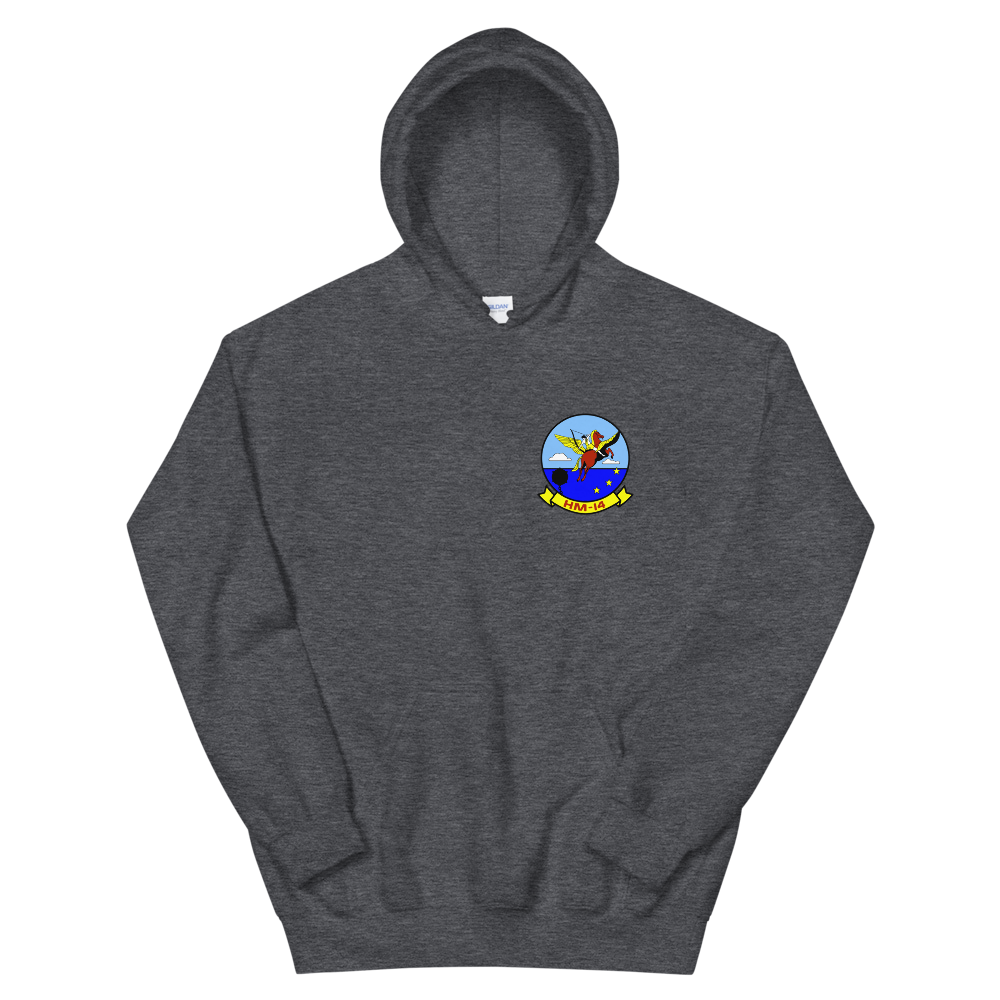 HM-14 The Vanguard Squadron Crest Unisex Hoodie – front view, heather