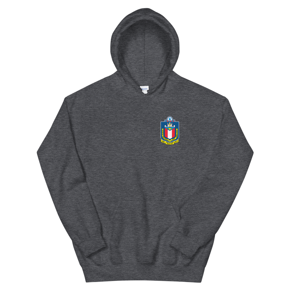 USS Austin (LPD-4) Ship's Crest Hoodie – front view, heather