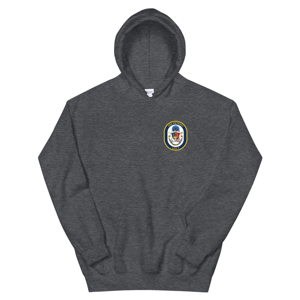 USS Detroit (LCS-7) Ship's Crest Hoodie – front view, heather