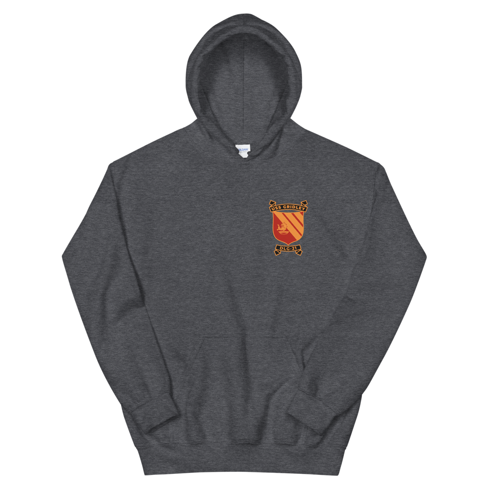 USS Gridley (DLG-21) Ship's Crest Hoodie – front view, heather