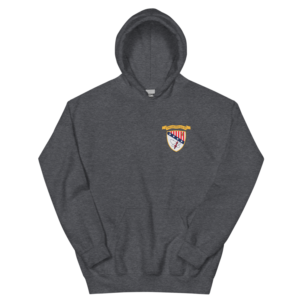 USS Chicago (CG-11) Ship's Crest Hoodie - Gold – front view, heather