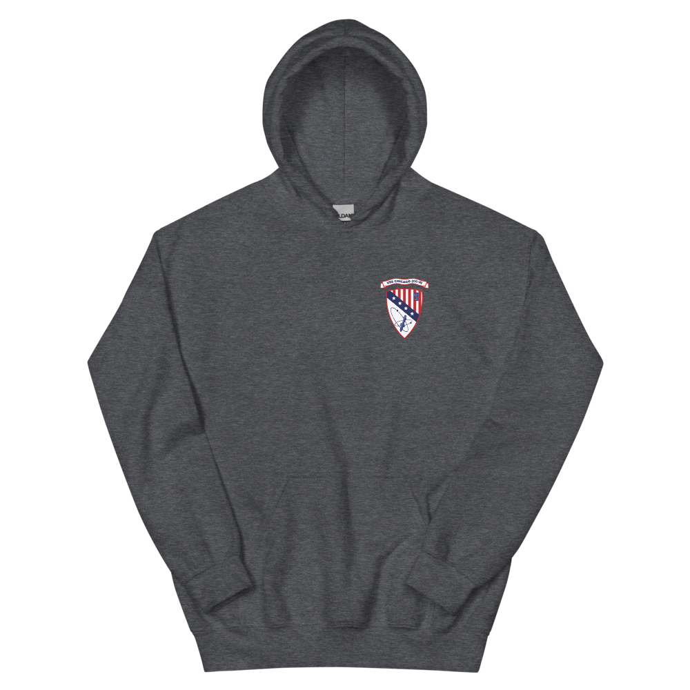 USS Chicago (CG-11) Ship's Crest Hoodie – front view, heather