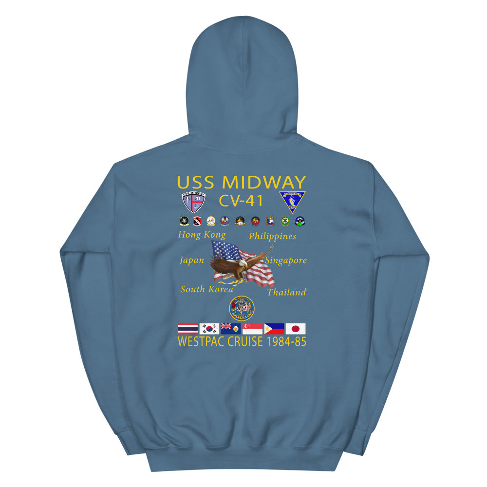 USS Midway (CV-41) 1984-85 Cruise Hoodie – indigo