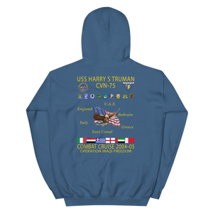 USS Harry S. Truman (CVN-75) 2004-05 Cruise Hoodie – back view, indigo