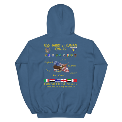USS Harry S. Truman (CVN-75) 2004-05 Cruise Hoodie – back view, indigo