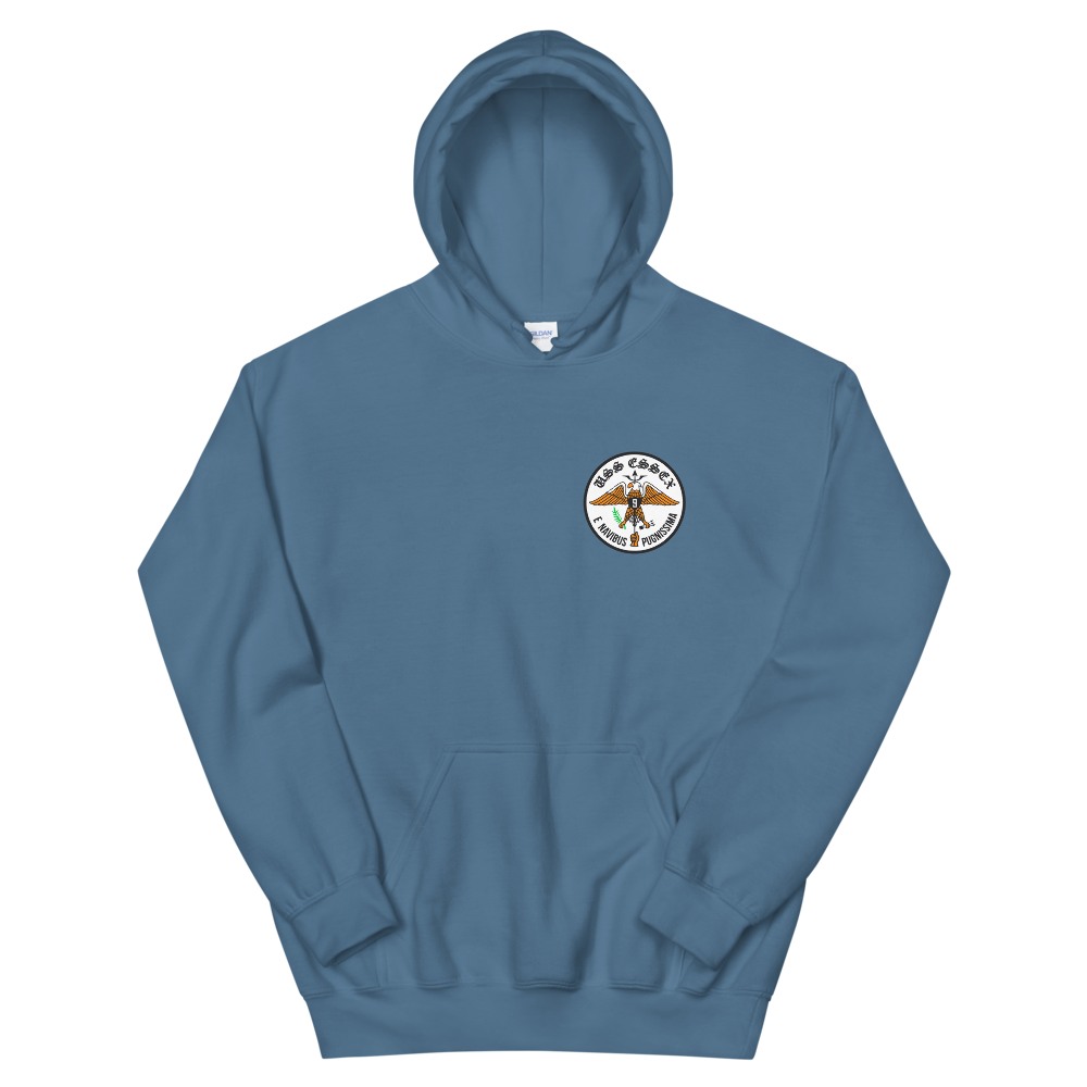 USS Essex (CVS-9) Ship's Crest Hoodie – front view, indigo