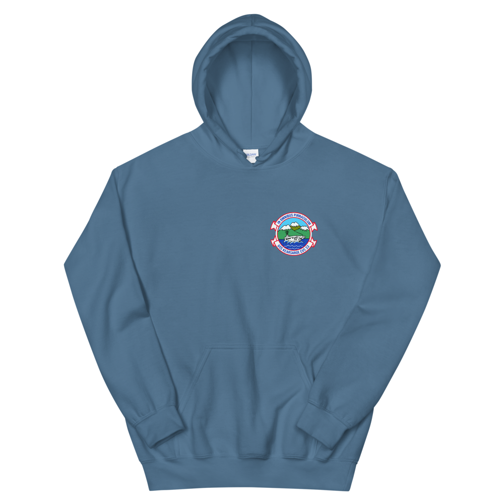 USS Kearsarge (CVS-33) Ship's Crest Hoodie – front view, indigo