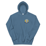 USS Yorktown (CVS-10) Ship's Crest Hoodie – front view, indigo