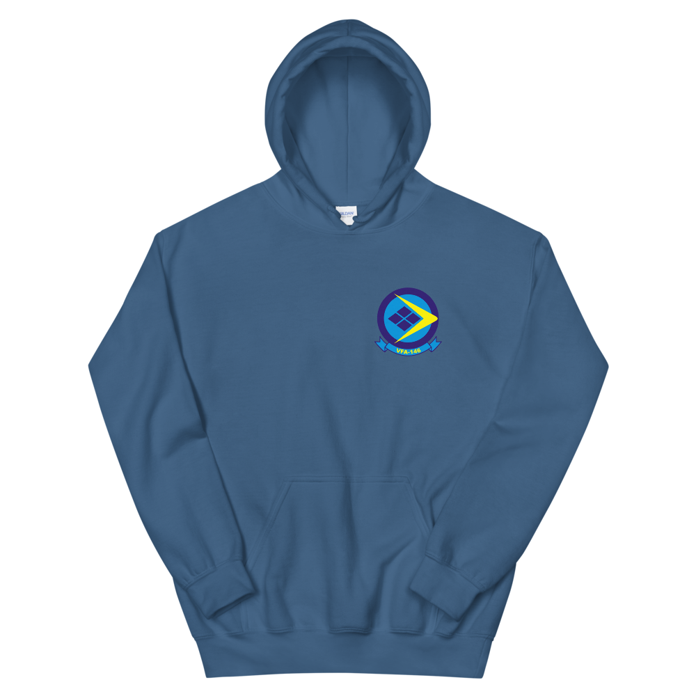 VFA-146 Blue Diamonds Squadron Crest Unisex Hoodie – front view, indigo