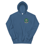 VFA-125 Rough Raiders Squadron Crest Unisex Hoodie – front view, indigo