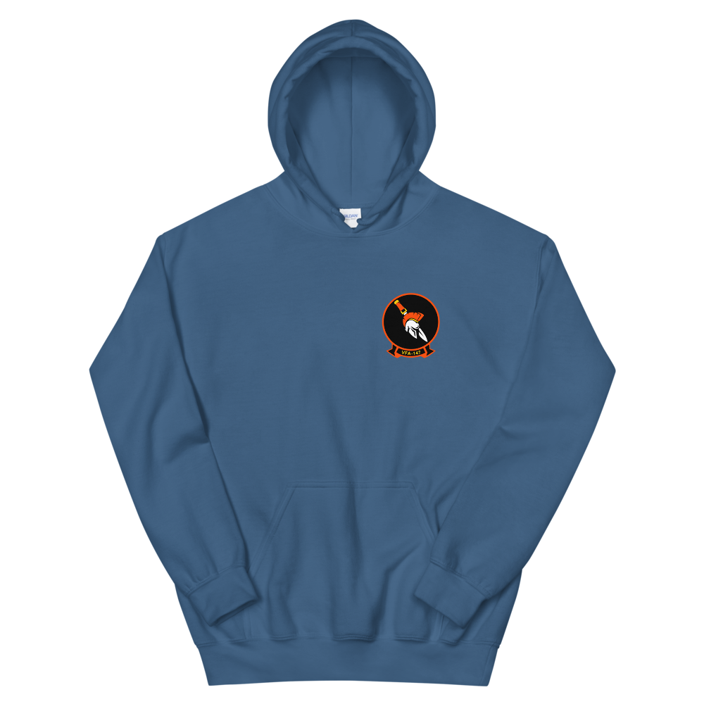 VFA-147 Argonauts Squadron Crest Unisex Hoodie – front view, indigo