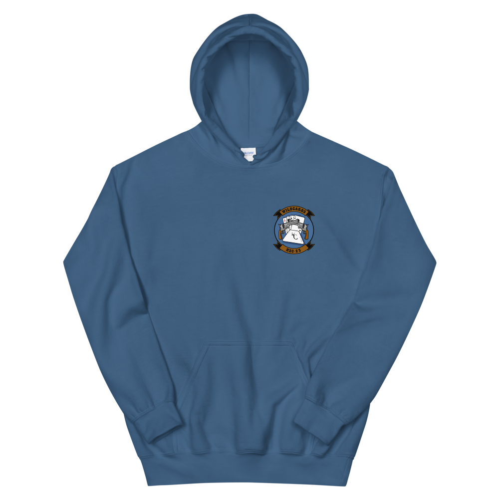 HSC-23 Wildcards Squadron Crest Unisex Hoodie – front view, indigo