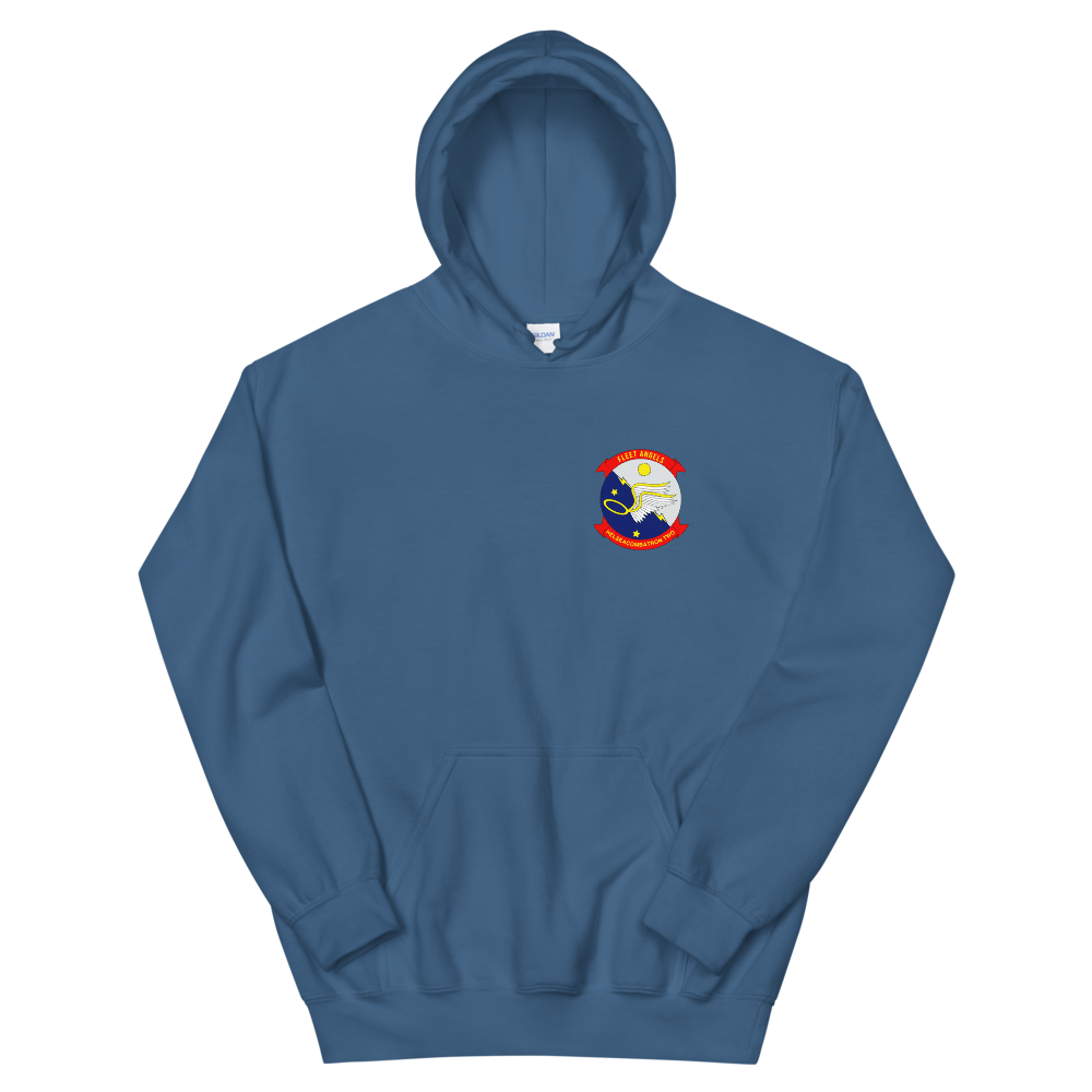 HSC-2 Fleet Angels Squadron Crest Unisex Hoodie – front view, indigo