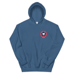HSC-28 Dragon Whales Squadron Crest Unisex Hoodie – front view, indigo