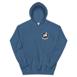 HSC-26 Chargers Squadron Crest Unisex Hoodie – front view, indigo