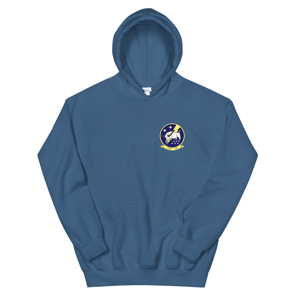 HSC-26 Chargers Squadron Crest Unisex Hoodie – front view, indigo