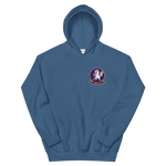 HSC-14 Chargers Squadron Crest Unisex Hoodie – front view, indigo