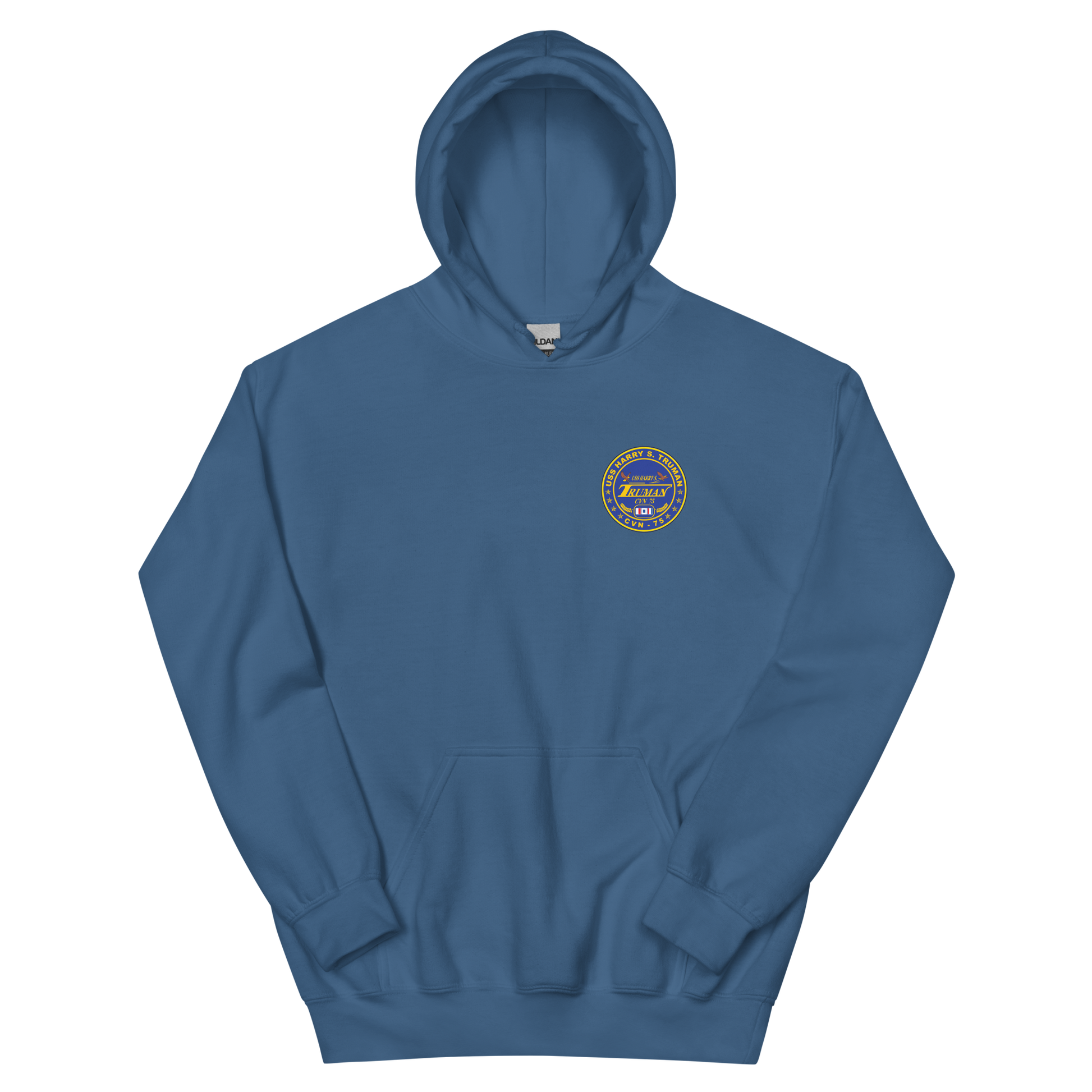USS Harry S. Truman (CVN-75) 2004-05 Cruise Hoodie – front view, indigo