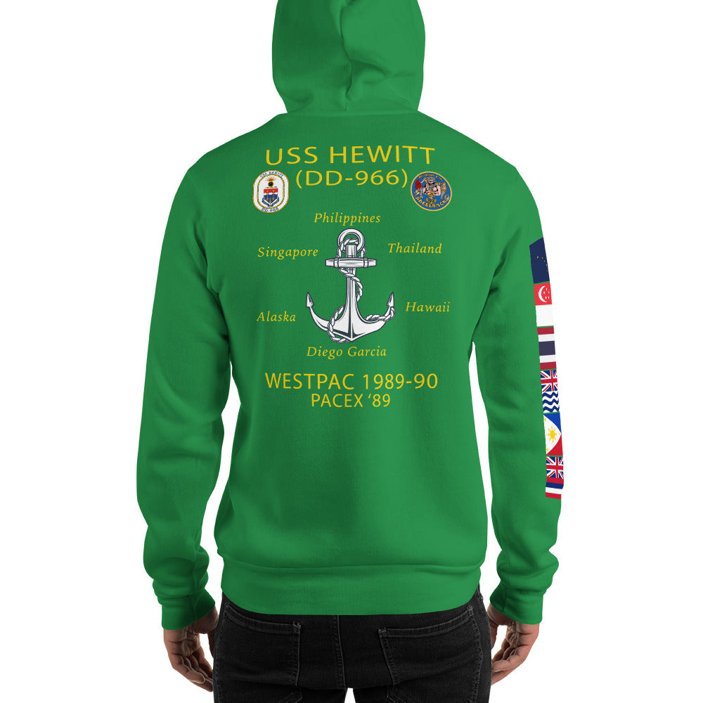USS Hewitt (DD-966) 1989-90 Cruise Hoodie - FLAGS ON SLEEVE – irish green