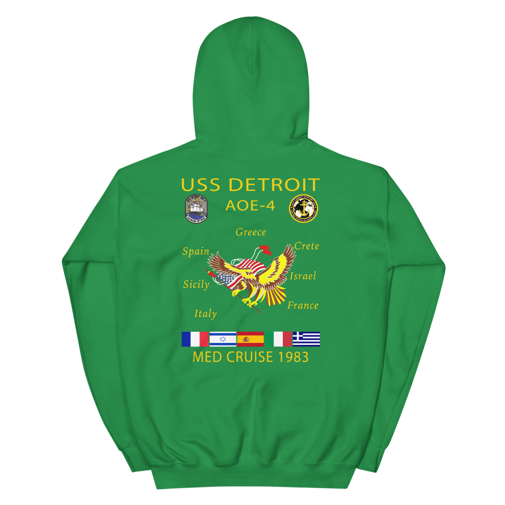 USS Detroit (AOE-4) 1983 Med Cruise Hoodie – back view, irish green