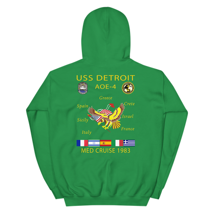USS Detroit (AOE-4) 1983 Med Cruise Hoodie – back view, irish green