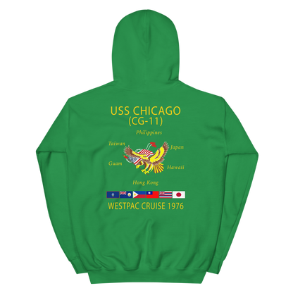 USS Chicago (CG-11) 1976 WESTPAC Cruise Hoodie – back view, irish green
