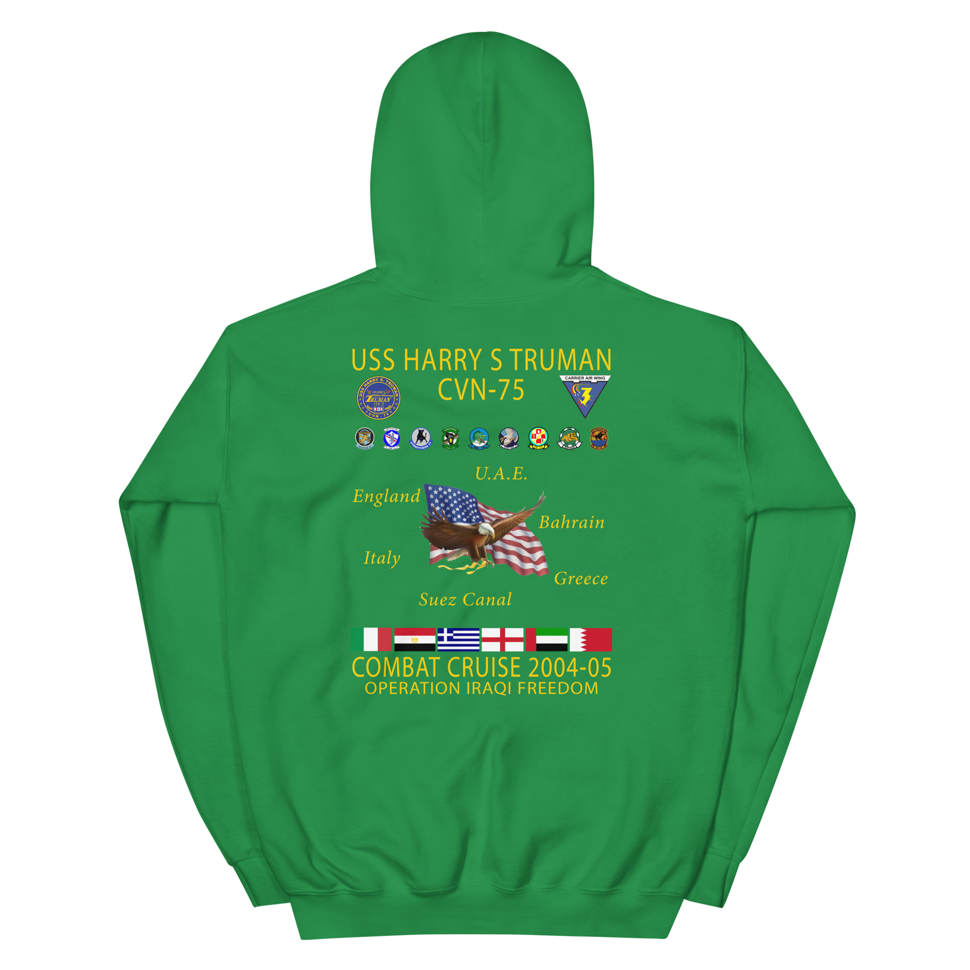 USS Harry S. Truman (CVN-75) 2004-05 Cruise Hoodie – back view, irish green